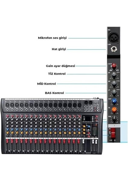 Mix Dm-16 Deck Mikser 16 Kanal Ses Mikseri (Bluetooth USB Efekt) fırsatları