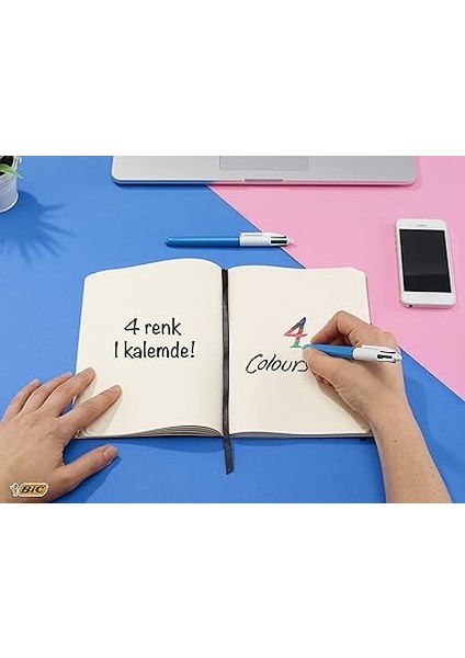 4 Colours Medium Tükenmez Kalem, 12'li Kutu, 1.0mm Uç, Tek Kalemde Mavi, Kırmızı, Yeşil ve Siyah Renkler indirimleri