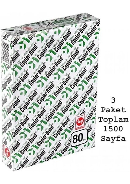 Bond A4 Fotokopi Kağıdı 3 Paket 500 Yaprak x 3 Toplam 1500 Yaprak fiyatları