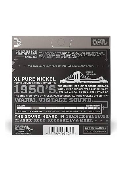 EPN110 Elektro Gitar Tel Seti, Xl, 10-45, Pure Nickel, Re modelleri
