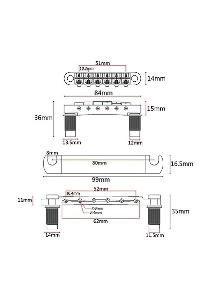 Tune-O-Matic Bridge Tel Tutucu Lp Sg Elektro Gitar Için Sele Köprüsü, Siyah fiyatları