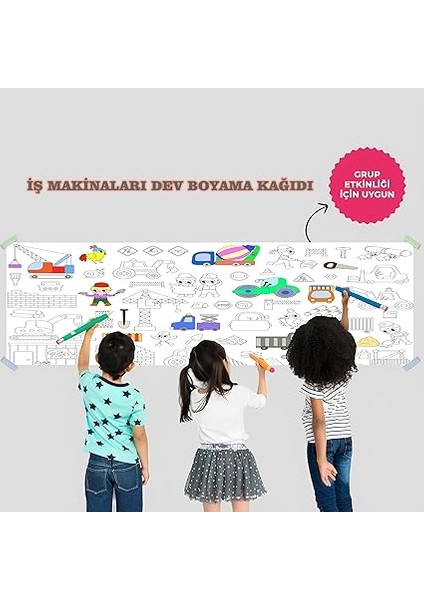 Makinaları Temalı Dev Boyama Kağıdı 2,5 Metre Rulo Boyama Kağıdı Çocuk Anaokulu ve Kreşler Için Aktivite Çocuk Eğitici Boyama modelleri