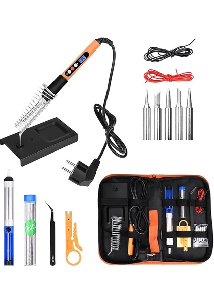 Havya Seti, 100 W LED Havya, Sıcaklık Ayarlanabilir, 180℃-500℃, 10G Lehim Teli, 5 Lehim Ucu, Havya Standı, Açma/kapama Şalteri, Kaynak Onarımı Için Lehim Seti, 14 Adet