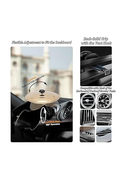 Araba Drum Zil Hava Havalandırma, Müzik Aşıkları ve Davulcular Için Mini Drum Crash Cymbal, Gösterge Tablolarına ve Havalandırmalara Kolay Yükleme (Gold) indirimleri