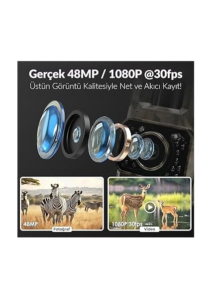 850WS Güneş Enerjili Fotokapan 48MP Full Hd Wifi Hareket Sensörlü Gece Görüşlü IP66 Su Geçirmez indirimleri