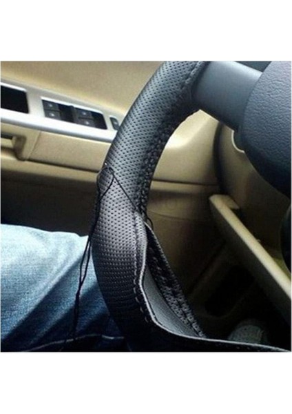 Marketing Deri Oto Direksiyon Kılıfı Dikişli Siyah Deri Oto ile Uyumlu
