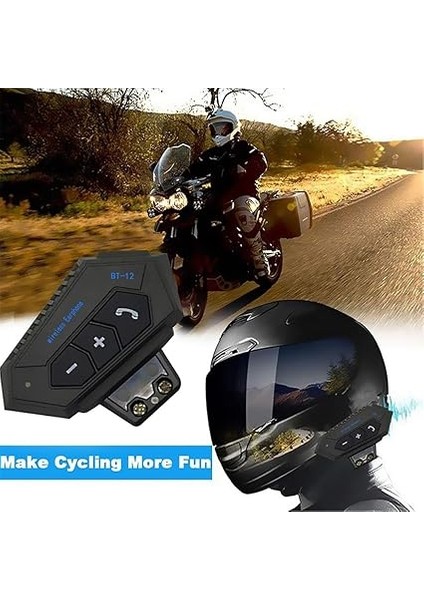 Bt-12 Motosiklet Bt Kulaklık Kask Kulaklık Telefon Görüşmesi ve Müzik Için Krofon Motosiklet Bt Interkom Siyah indirimleri