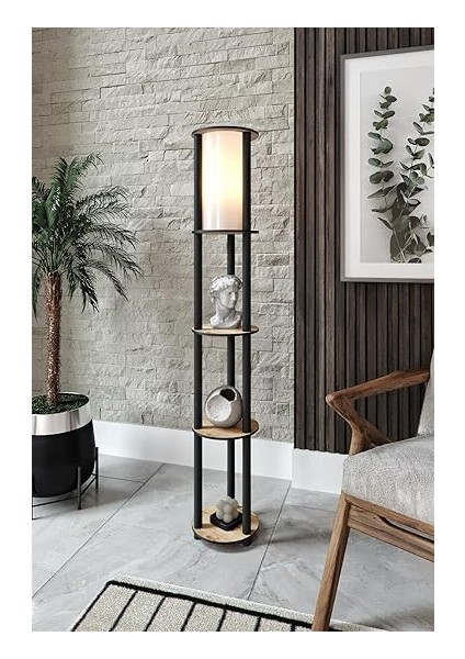 Yuvarlak Lambader – Meşe Renkli Modern Ahşap Gövde, Yumuşak Aydınlatmalı Yuvarlak Abajur Tasarımı, E27 Duy Uyumlu, LED Ampul ile Kullanılabilir, Kolay Kurulumlu Dekoratif Lamba fırsatları