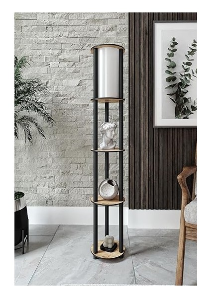 Yuvarlak Lambader – Meşe Renkli Modern Ahşap Gövde, Yumuşak Aydınlatmalı Yuvarlak Abajur Tasarımı, E27 Duy Uyumlu, LED Ampul ile Kullanılabilir, Kolay Kurulumlu Dekoratif Lamba indirimleri