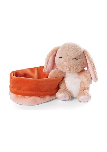48708 Soft Toy Sleeping Pets Bunny Caramel In Peach Basket 12CM modelleri