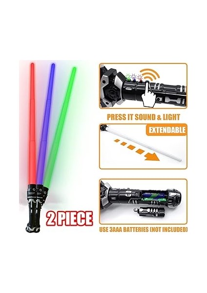 2 Adet Lazer Kılıcı, Çocuk, Düello Işın Kılıcı, 2'si 1 Arada Işın Kılıcı, Star Wars Işın Kılıcı, Çift Bıçaklı Lazer Kılıcı, Işıklı ve Sesli Işın Kılıcı, Çocuklar Için Kostümlü Oyun, Hediye fırsatları