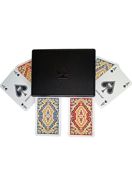 Angora Kem Kutulu Plastik Iskambil Oyun Kartı Çift Deste - Plastic Playing Cards Double Deck (Siyah)