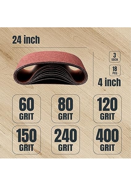 110008 4 x 24 Inç Zımpara Kayışları | Alüminyum Oksit Zımpara Kemeri Çeşitleri, 3 Adet 60 80 120 150 240 400 Irmik | Taşınabilir Bantlı Zımpara Makinesi Için Premium Zımpara Kağıdı - 18'li fiyatları