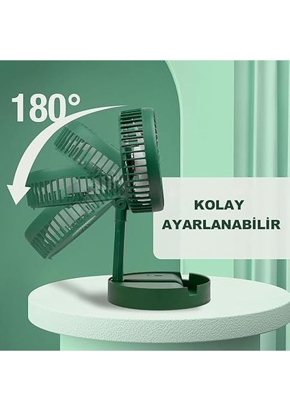 Taşınabilir Fan Katlanır Teleskopik USB Fanı Ev Ofis Masaüstü Sessiz Fan (Yeşil, Orta) indirimleri
