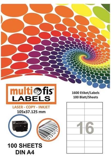 Multiofis 105X37,125 mm Laser Etiket 5105