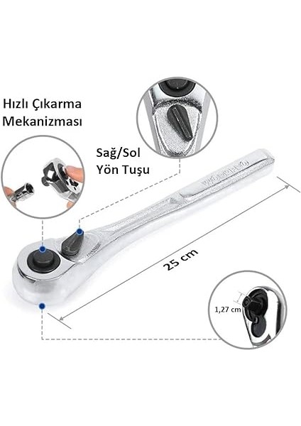 WP202525 30 Parça 1/2’’ Cr-V Metrik/inç Profesyonel Lokma Takımı indirimleri