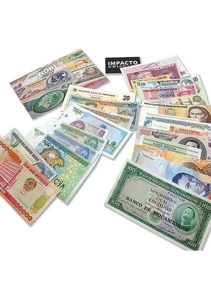 Coleccionables Dünya Para Birimi Koleksiyonu "25 Farklı Ülkelerden Sökülmemiş Banknotlar, Orijinallik Sertifikası Ile" Koleksiyonerler, Okullar ve Müzeler Için Eski Kağıt Para fırsatları