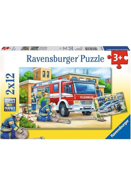 75744 Polis ve Itfaiye Çocuk Puzzle, 2X12 Parça, Çok Renkli