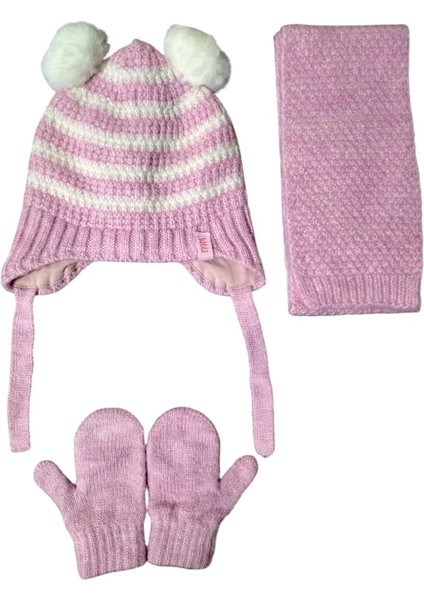 Kitti 0-12 Ay Kız Çocuk Içi Polarlı Atkı Bere Eldiven 3'lü Takım