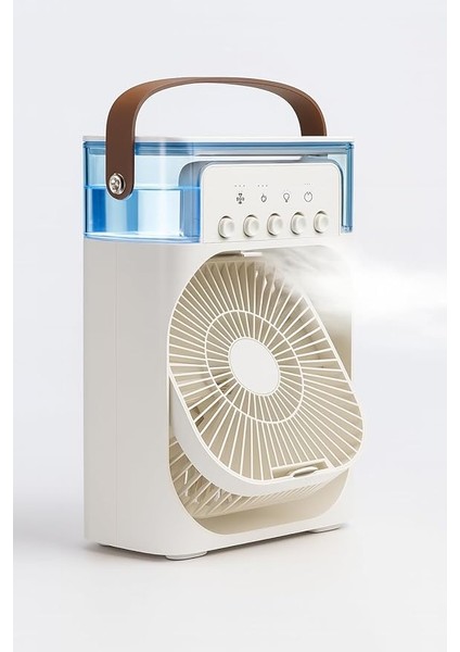 Vantilatör - Beyaz - 7 Renk LED Işıklı Mini Hava Soğutucu, Buharlı Nemlendirici, Parfüm Hazneli, Zaman Ayarlı, Taşınabilir USB Fan (Ev &amp; Ofis Için)