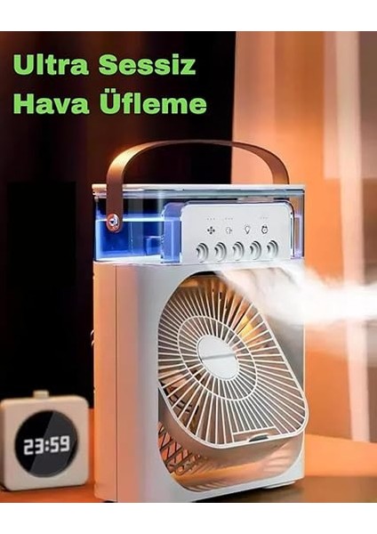 Vantilatör - Beyaz - 7 Renk LED Işıklı Mini Hava Soğutucu, Buharlı Nemlendirici, Parfüm Hazneli, Zaman Ayarlı, Taşınabilir USB Fan (Ev &amp; Ofis Için) fiyatları