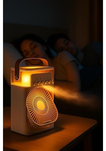 Vantilatör - Beyaz - 7 Renk LED Işıklı Mini Hava Soğutucu, Buharlı Nemlendirici, Parfüm Hazneli, Zaman Ayarlı, Taşınabilir USB Fan (Ev &amp; Ofis Için) modelleri