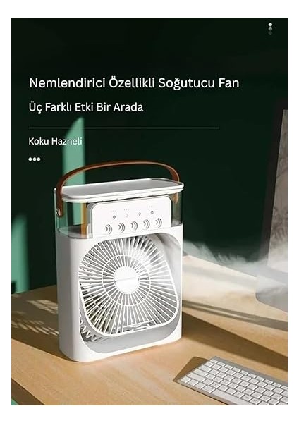 Vantilatör - Beyaz - 7 Renk LED Işıklı Mini Hava Soğutucu, Buharlı Nemlendirici, Parfüm Hazneli, Zaman Ayarlı, Taşınabilir USB Fan (Ev &amp; Ofis Için) fırsatları