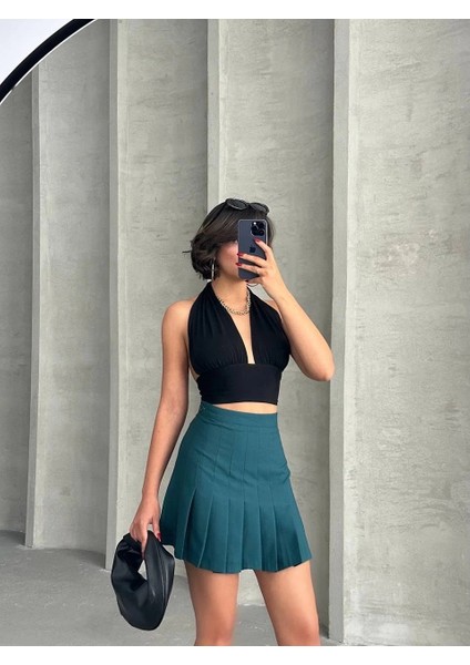 Pileli Düğmeli Etek Yeşil S24811 modelleri