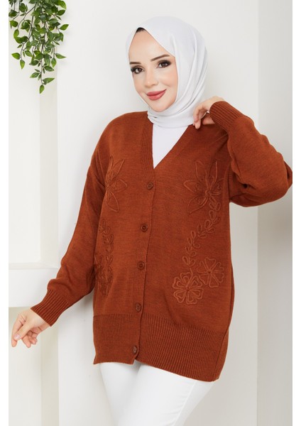 Kadın Papatya Desenli Triko Hırka -PMK481