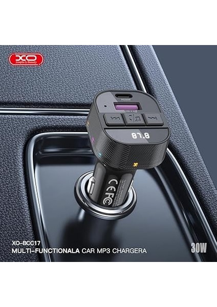 Simple Is Beauty Araç Mp3 Şarj Cihazı BCC17- Type-C Örgü Kablo - 30W Pd Hızlı Şarj, Bluetooth V5.3, Fm Verici, Mp3/wav Format Desteği, Çift USB Portu, Aşırı Gerilim, Isınma ve Kısa Devre Koruma | Siyah modelleri