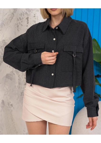 Kemer Cepli Keten Crop Gömlek Siyah S255350 modelleri