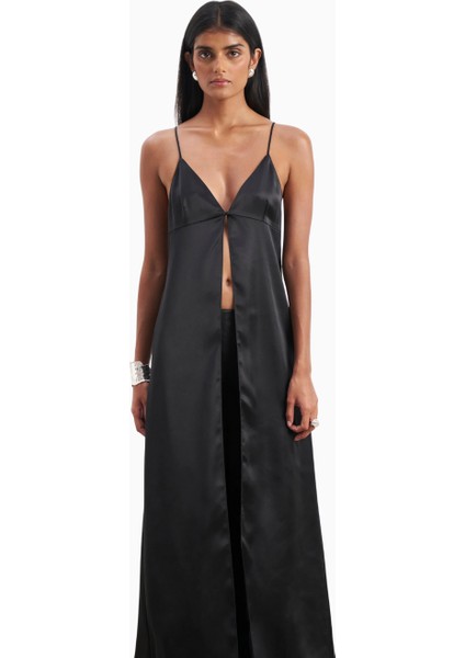 Satin V Neck Longline Camisole Parlak V Yaka Saten Kadın Bluz