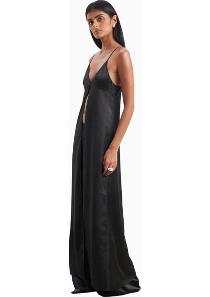 Satin V Neck Longline Camisole Parlak V Yaka Saten Kadın Bluz