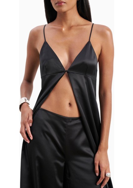 Satin V Neck Longline Camisole Parlak V Yaka Saten Kadın Bluz