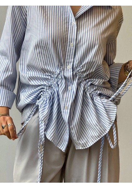 Önü Büzgü Detaylı Çizgili Gömlek fırsatları