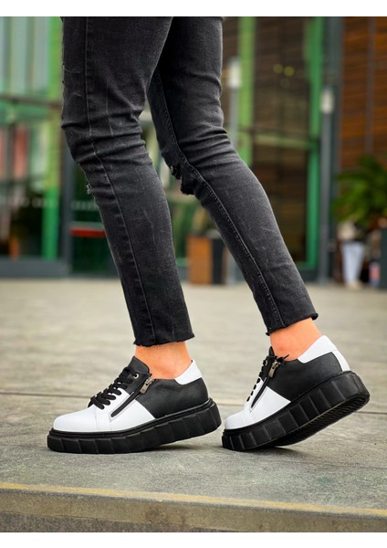 KB-X155 Kuback Beyaz Cilt Siyah Cilt Detaylı Siyah Yüksek Taban Günlük Spor Ayakkabı indirimleri