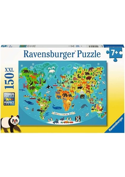 132874 150 Parçalı Puzzle Hayvanlı Harita, Renkli