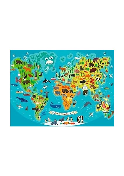 132874 150 Parçalı Puzzle Hayvanlı Harita, Renkli fiyatları