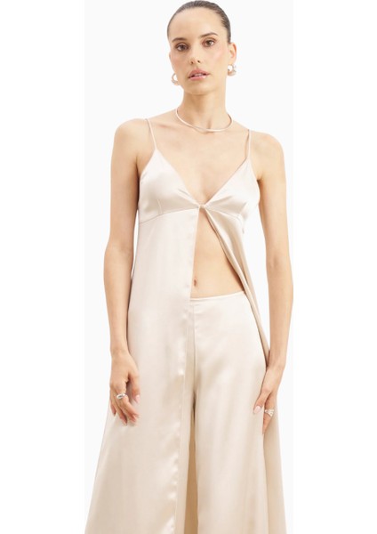 Satin V Neck Longline Camisole Parlak V Yaka Saten Kadın Bluz