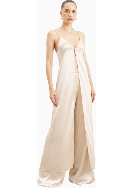 Satin V Neck Longline Camisole Parlak V Yaka Saten Kadın Bluz