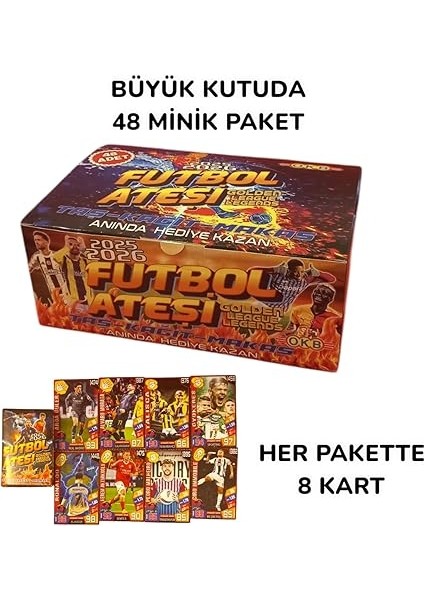 Futbol Ateşi Golden League Legends Futbol Oyun Kartları, 48 Paket, 384 Kart, 2025-2026 Sezonu modelleri