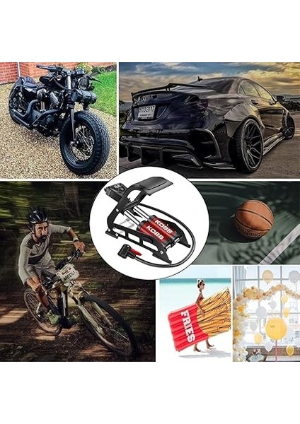 KB5402D Çift Pistonlu Dokunmatik Dijital Basınç Göstergeli Ayak Pompası ve Taşıma Kılıfı, Kırmızı/siyah indirimleri