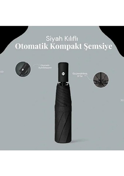 Siyah 8 Telli Şemsiye Unisex Rüzgara Dayanıklı Kırılmayan Erkek Kadın Tam Otomatik Şemsiye 98X58 cm fiyatları