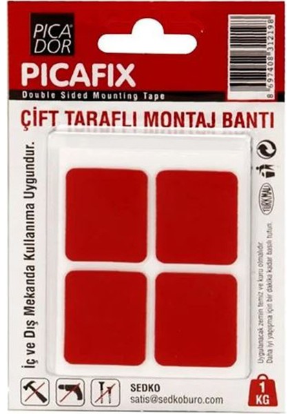 Picador Çift Taraflı Kırmızı Montaj Bandı Kare Kc 004