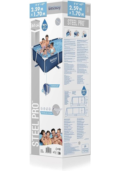 Steel Pro Frame Pool, Pompasız 259 x 170 x 61 Cm, Koyu Mavi, Kare modelleri