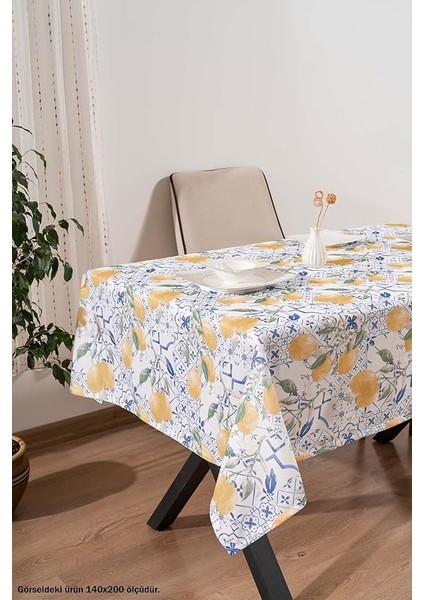 Çini Limon Desenli Masa Örtüsü, Sofra Bezi, Piknik Örtüsü Mavi-Sarı 140 x 200 RIVA00112-R0027