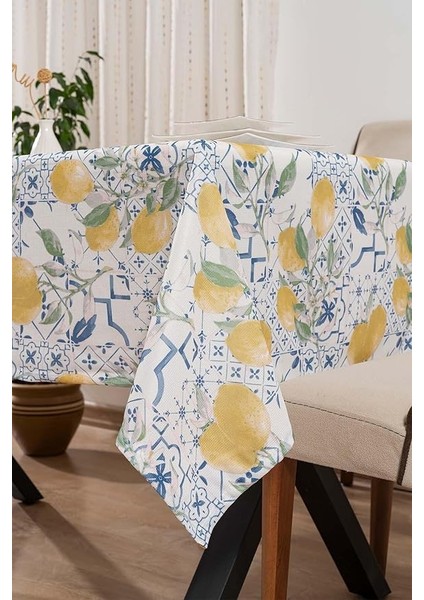 Çini Limon Desenli Masa Örtüsü, Sofra Bezi, Piknik Örtüsü Mavi-Sarı 140 x 200 RIVA00112-R0027 fiyatları