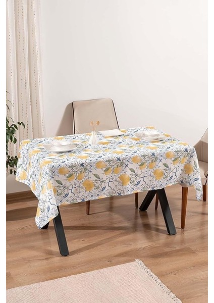 Çini Limon Desenli Masa Örtüsü, Sofra Bezi, Piknik Örtüsü Mavi-Sarı 140 x 200 RIVA00112-R0027 modelleri