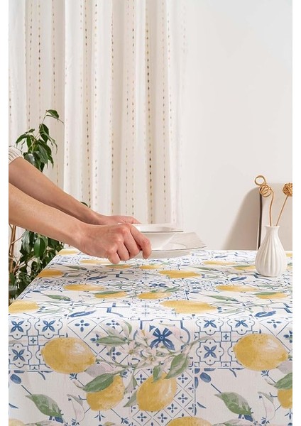 Çini Limon Desenli Masa Örtüsü, Sofra Bezi, Piknik Örtüsü Mavi-Sarı 140 x 200 RIVA00112-R0027 fırsatları