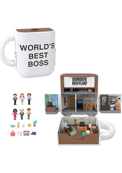Pocket ve The Office Mini Oyun Seti, 6 Karakter Figürü ve 9 Aksesuar, Koleksiyona Uygun Partnership Oyuncağı, Kupa Bardak Şeklinde, JCC19